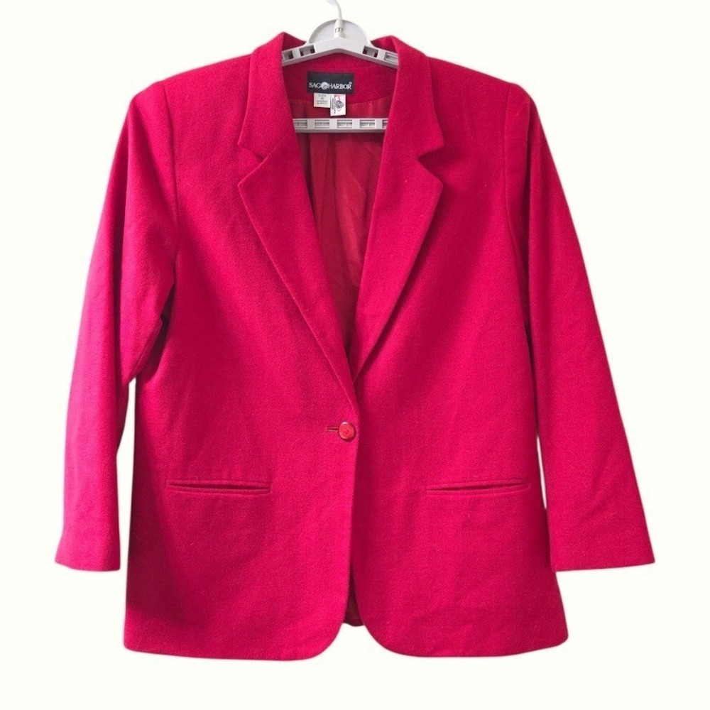 Sag Harbor Women Blazer Size 18 Red Wool Blend‎ Single Button Office Casual